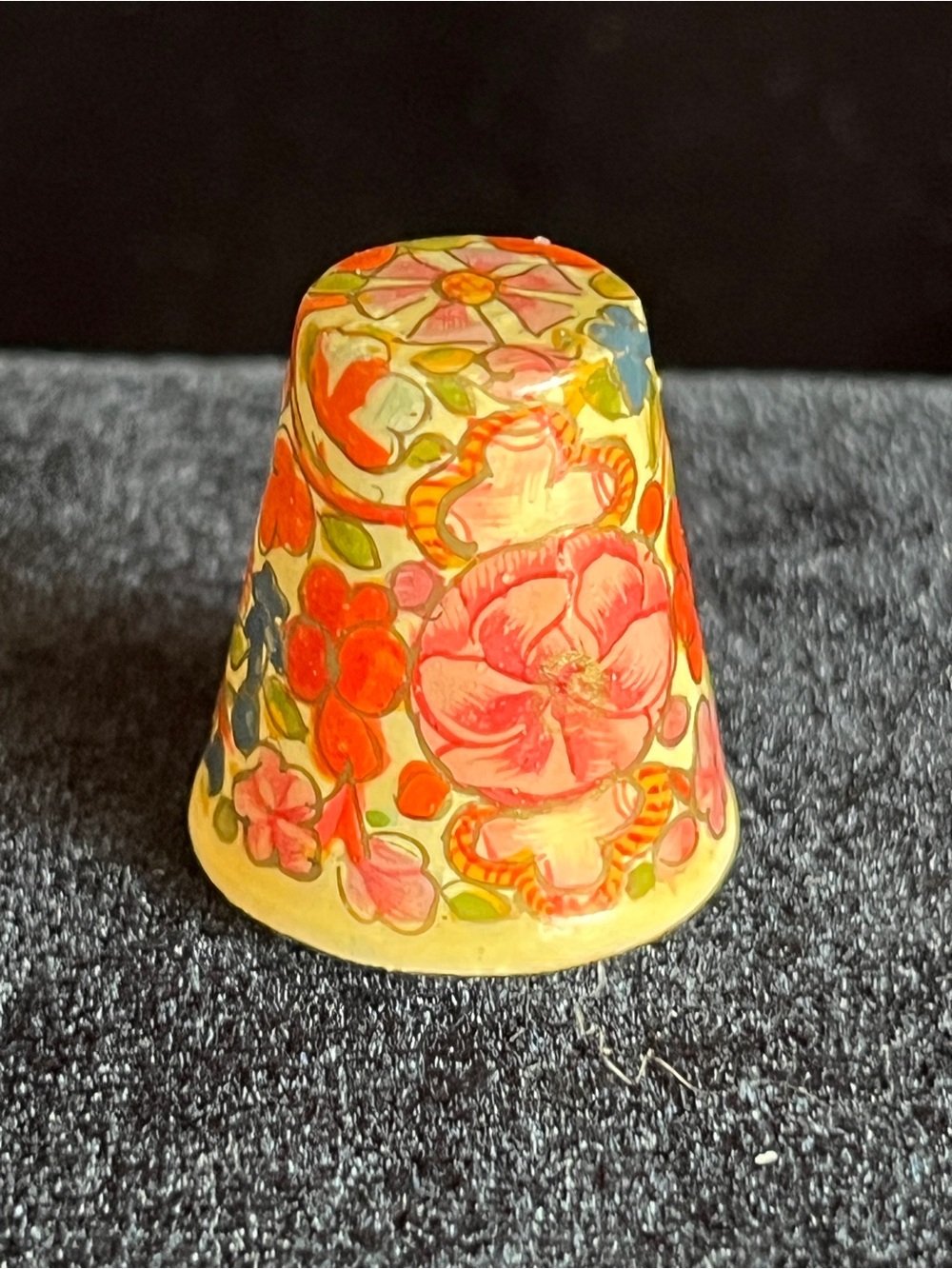 Vintage Hand Painted Floral Wood Thimble